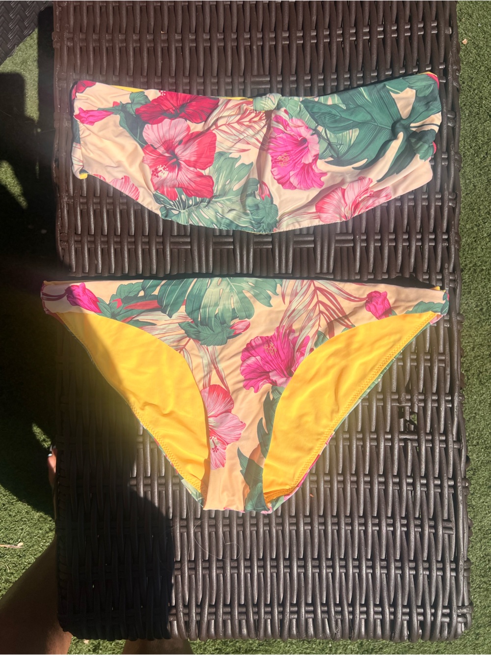 Floral Bandeau Bikini Set in Yellow and Pink